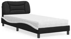 Cama com colchão 90x200 cm couro artificial preto e branco