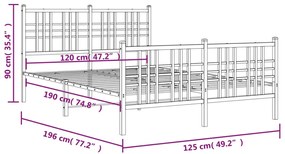 Estrutura de cama com cabeceira e pés 120x190 cm metal branco
