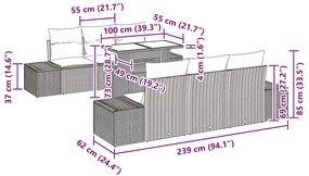 Conjunto de Sofá de Jardim com 7 Peças e Almofadas Bege em Polyrattan