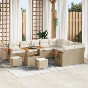 Conjunto de Sofá de Jardim vidaXL com 12 Peças e Almofadas Bege Rattan Poliéster Acácia