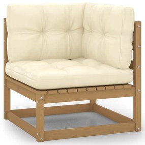 vidaXL Sofá de canto p/ jardim c/ almofadões pinho maciço cor creme