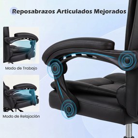 Cadeira de Escritório Executiva, 66 x 59-98 x 108-118 cm, Ajustável e Reclinável, Preto