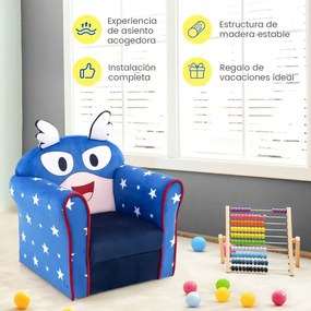 Poltrona infantil estilosa, estrutura em madeira, superfície dura, inserção de espuma, sofá infantil para quarto, 50 x 40 x 54 cm, azul