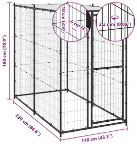 Canil de exterior com telhado 110x220x180 cm aço