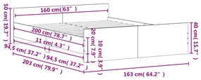 Estrutura de Cama Moona - 160x200 cm - Cinzento - Design Moderno