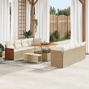 Conjunto de Sofá de Jardim vidaXL de 11 peças com Almofadas Bege Poli Rattan Acácia