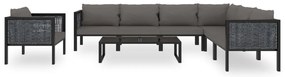 8 pcs conjunto lounge de jardim c/ almofadões vime PE antracite