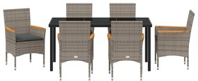 Conjunto de Jantar de Jardim 7 Peças com Almofadas Cinzas de Rattan Si