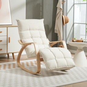 Cadeira de baloiço estofada, cadeira relaxante com braços e estrutura em aço, para sala de estar, quarto, cor creme