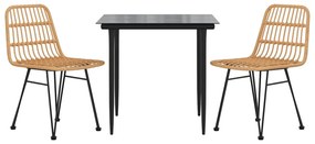3 pcs conjunto de jantar para jardim vime PE