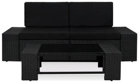 3 pcs conjunto lounge para jardim vime PE preto