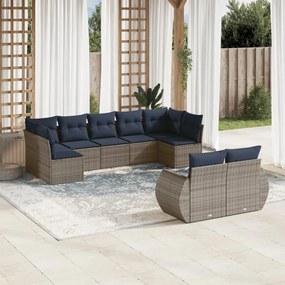 vidaXL 9 pcs conjunto sofás p/ jardim c/ almofadões vime PE cinzento