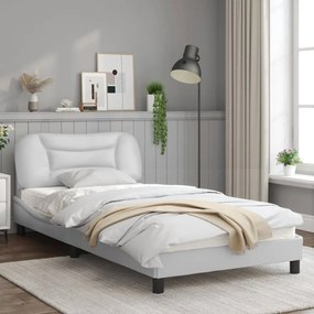 Estrutura cama c/ cabeceira 100x200 cm couro artificial branco