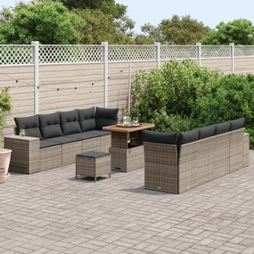 Conjunto de Sofá de Jardim vidaXL de 11 Peças com Almofadas Cinza Ratt