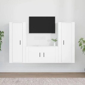 vidaXL Conjunto móveis de TV 3 pcs madeira processada branco