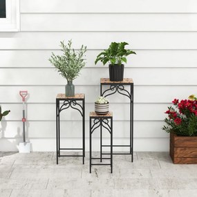 Conjunto de 3 suportes de metal para plantas, mosaico, azulejos pintados, vaso de flores, expositor para casa, varanda, amarelo