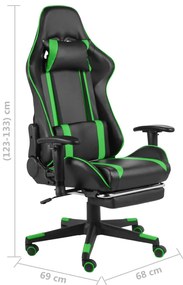 Cadeira de gaming giratória com apoio de pés PVC verde