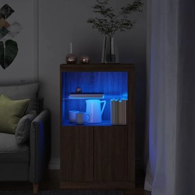 vidaXL Armário apoio c/ luzes LED derivados madeira carvalho castanho