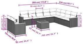 11 pcs conjunto sofás de jardim c/ almofadões vime PE bege