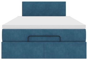 Cama otomana com colchão 120x190 cm veludo azul-escuro