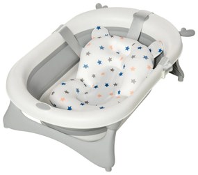 HOMCOM Banheira para Bebé Recém Nascido até 3 Anos Dobrável 30 Litros com Tampa Termossensível e Almofada Confortável Almofadas Antiderrapantes 81,5x50,5x23,5cm Cinza e Branco