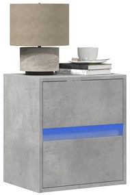 Mesa de cabeceira de parede com luzes LED cinzento cimento