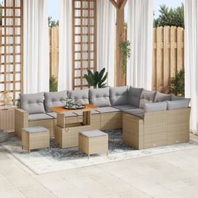 Conjunto de Sofás de Jardim vidaXL com Almofadas Bege Rattan Poliéster