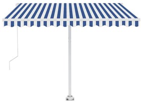 Toldo retrátil manual com LED 300x250 cm azul e branco