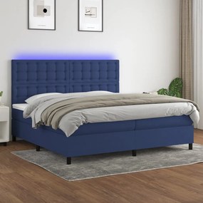 3135227 vidaXL Cama box spring c/ colchão e LED 200x200 cm tecido azul