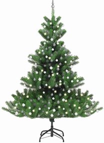Árvore Natal artificial LEDs/bolas 240cm abeto caucasiano verde