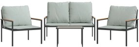 4 pcs conjunto lounge de jardim com almofadões aço antracite
