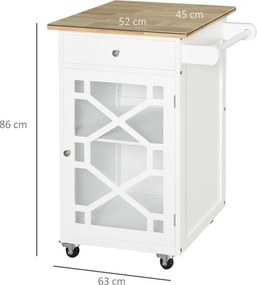 Carrinho de cozinha com Rodas 63 C x 45 P x 86 A cm gaveta, armário, toalheiro - branco