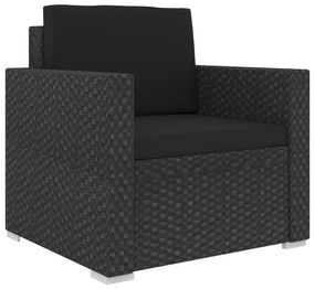 6 pcs conjunto lounge de jardim c/ almofadões vime PE preto