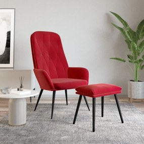 vidaXL Cadeira de descanso com banco p/ pés veludo vermelho tinto