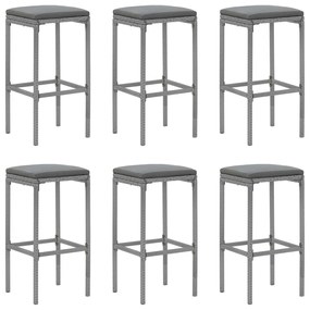 7 pcs conjunto de bar p/ jardim c/ almofadões vime PE cinzento