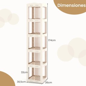 Estante com base giratória giratória 360° com 5 níveis 36,5 x 36 x 174 cm em Plástico dobrável com prateleiras Branco