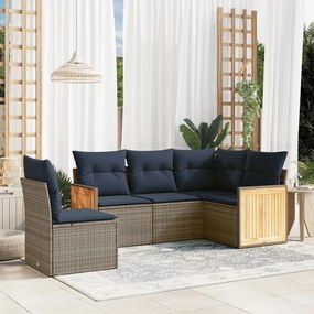 vidaXL 5 pcs conjunto sofás p/ jardim c/ almofadões vime PE cinzento