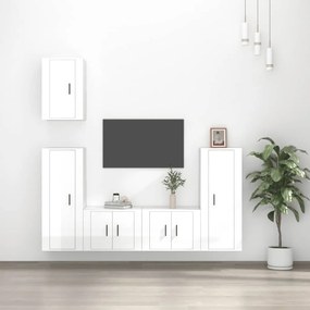 3188776 vidaXL 5 pcs conjunto móveis de TV madeira processada branco brilhante