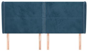 Cabeceira cama c/ abas veludo 183x23x118/128 cm azul-escuro