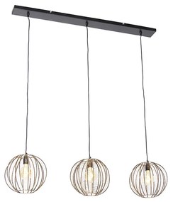 Candeeiro de suspensão industrial bronze com preto alongado 3 luzes - Dong Industrial