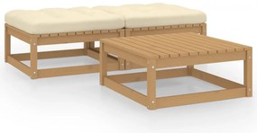 3 pcs conjunto lounge de jardim c/ almofadões pinho maciço