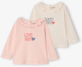 Lote de 2 camisolas com gola com folhos rosa-pálido