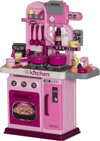 Conjunto de cozinha infantil 53 C x 22 L x 69 A cm com 33 peças para crianças dos 3 aos 6 anos, com luzes e sons realistas, cor-de-rosa