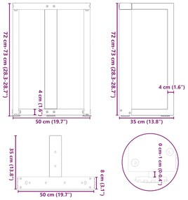 Pés de mesa de jantar em forma de T, 2 peças, preto, 50x35x(72-73) cm,
