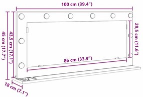 Espelho de Vaidade com Luzes LED Carvalho Preto 100x45x18 cm