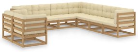 vidaXL 9pcs conj. lounge jardim e almofadões pinho maciço castanho mel