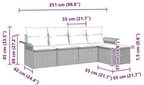 Conjunto de Sofá de Jardim com 5 Peças e Almofadas Bege em Rattan Sint