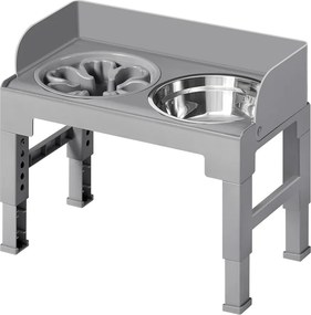 Comedouro elevado para cães, ajustável em altura e inclinável 42,5 x 24 x (28,5-36,5) cm Cinza