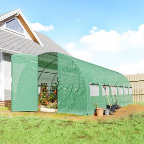 Estufa Túnel 6x3x2 m com Porta com Dobradiças 12 Janelas com Rede e Estrutura de Aço Galvanizado Verde