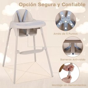 Cadeira refeição alta conversível 4 em 1 para bebés 2 alturas comTabuleiro duplo removível Arnês de 5 pontos Apoio para os pés Fácil de limpar 6-36 me